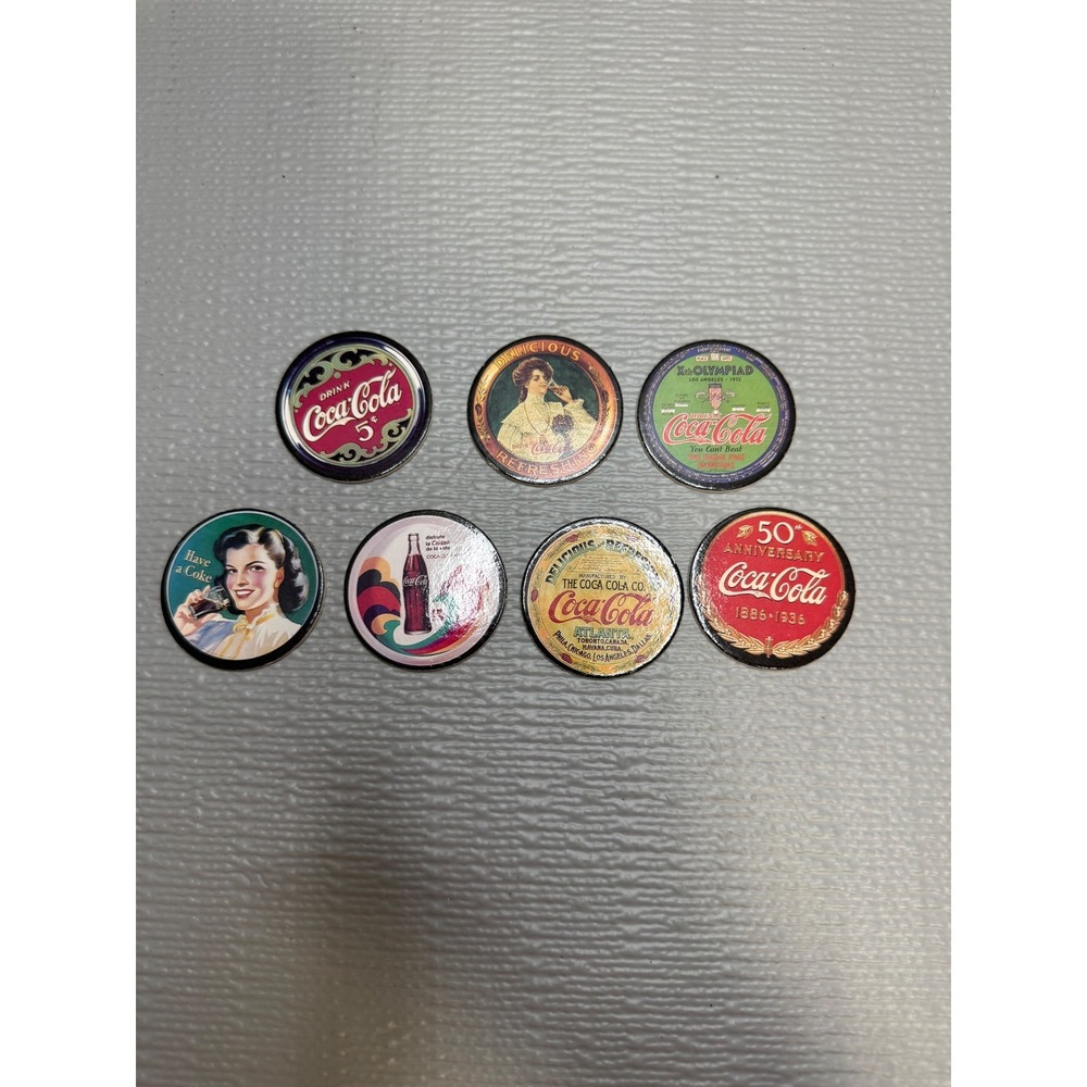 Vintage Coca-Cola Collection Coke Cap Advertising Discs Set of 7 Multi Color